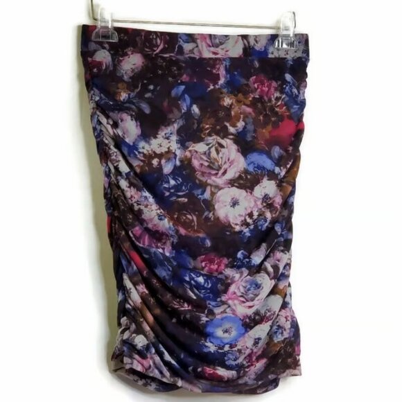 Cache Woman Rushed Skirt, Purple Floral Stretch Elastic Waist, Size 8 - Picture 2 of 6